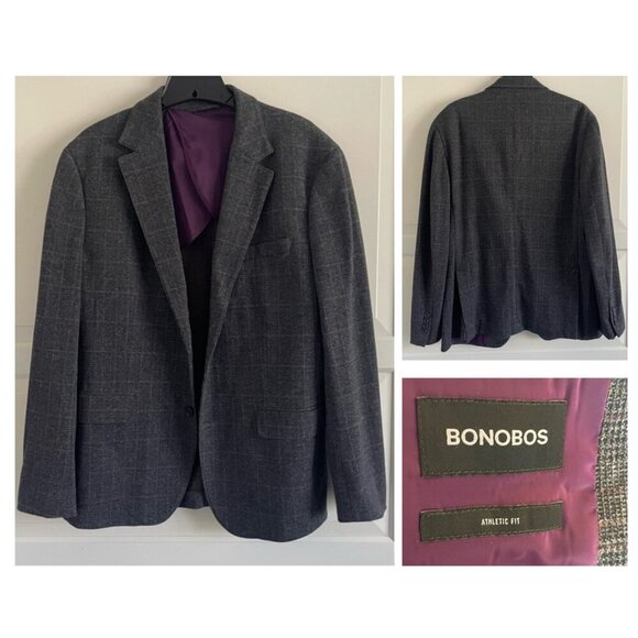 Bonobos Men’s Gray Tweed Athletic Fit One Button Blazer Jacket 20747